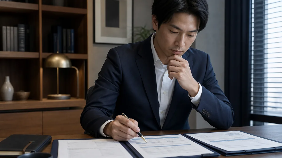 コンサル転職サービスの選び方｜基準を先に決めてから登録するについて、資料を広げて検討するビジネスパーソン