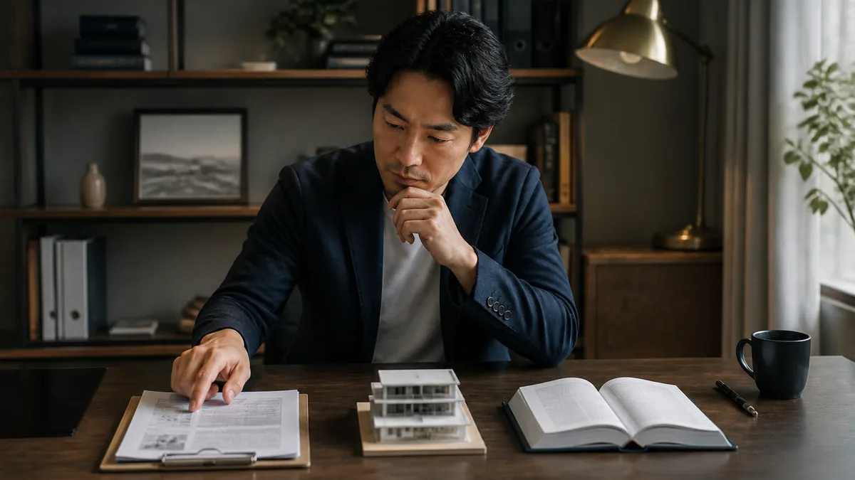 転職・副業・学び直しのどれから着手すべきかを切り分けるについて、資料を広げて検討するビジネスパーソン